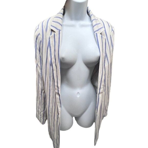 Banana Republic Boyfriend Blue Stripe Blazer Single Button Layer Work - Picture 12 of 12